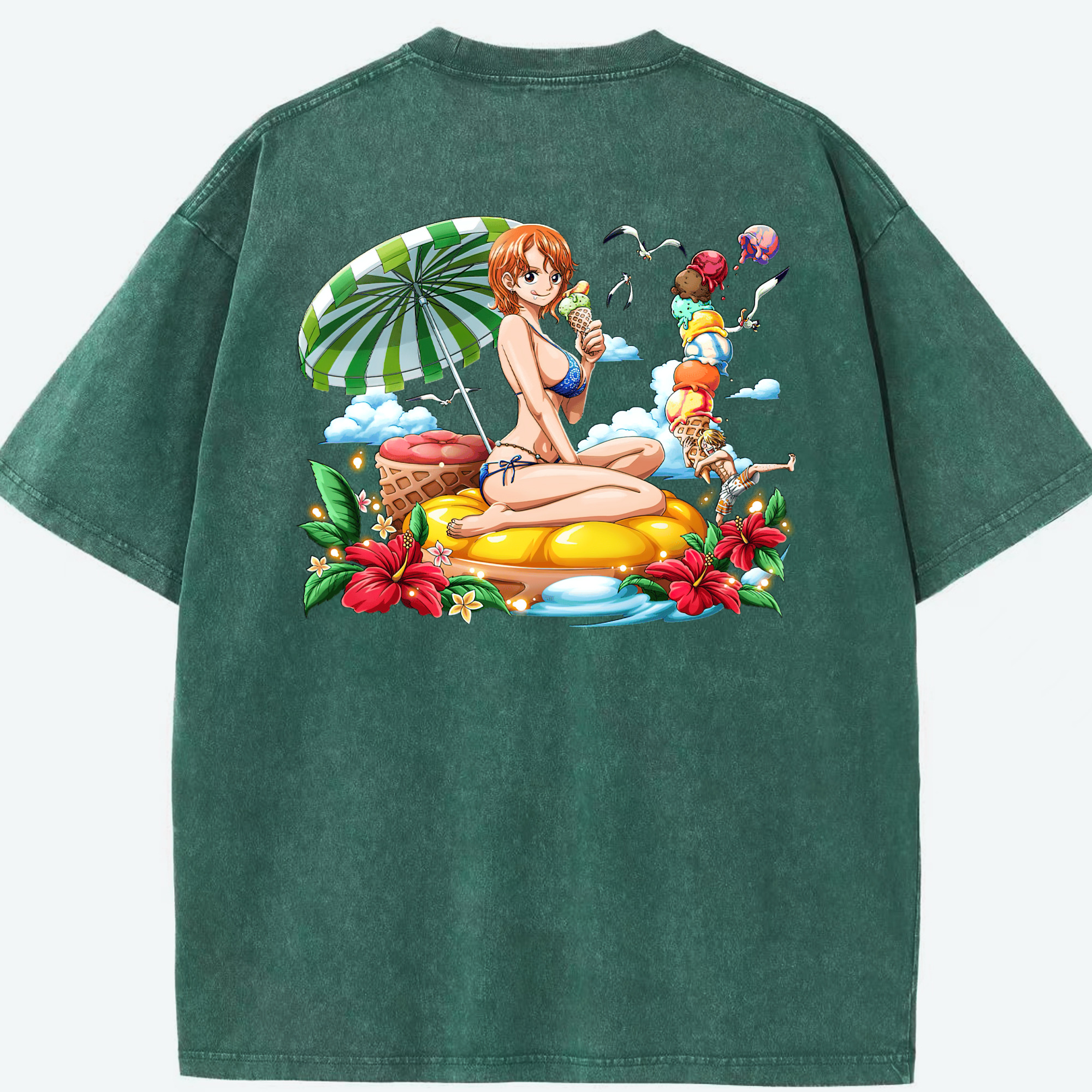 ワンピース ナミ ONE PIECE Nami 綿100% ヴィンテージ風 半袖Tシャツ（背面プリント）